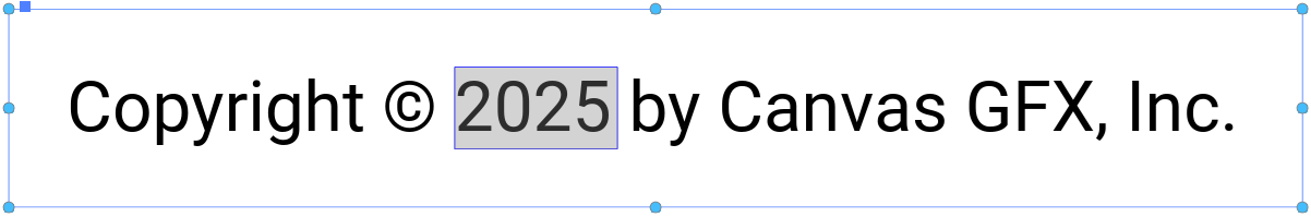 The 2025 text variable value selected in an edited a text object