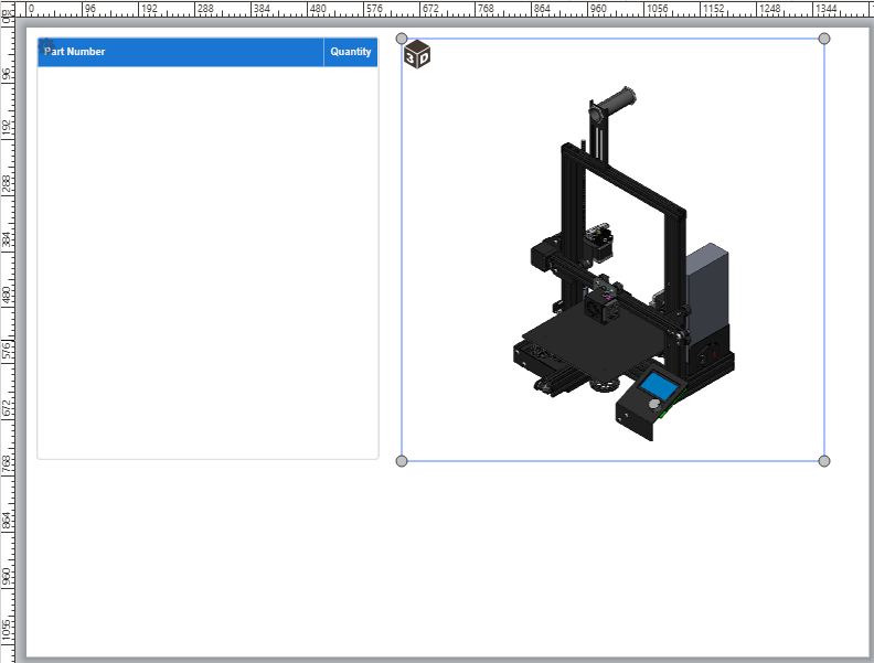 A 3D model is inserted on the page after the part list gadget