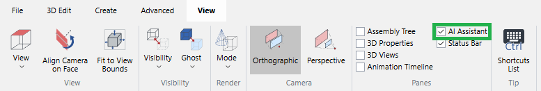 The AI Assistant checkbox in Panes panel on View ribbon tab in Page editor