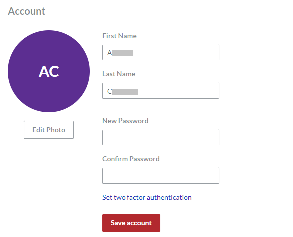 Account page