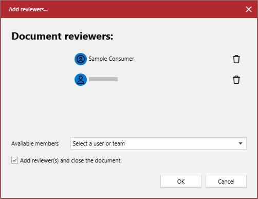 The Add reviewers pop-up dialog with two given reviewers