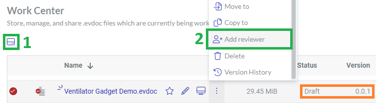 Add Reviewer Action Menu Button