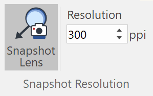 Highlighted Snapshot Lens button in the Snapshot Resolution Panel on the Lens Contextual Ribbon Tab Highlighted Snapshot Lens button in the Snapshot Resolution Panel on the Lens Contextual Ribbon Tab