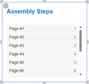 The table of contents gadget with the Assembly Steps title