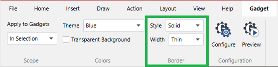 The Border panel of the Gadget contextual ribbon tab