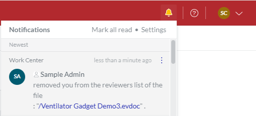 Canvas Envision Portal notifications that someone removed you from the document reviewers list