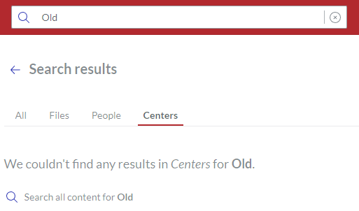 Center Tab with no Results on Search results Page