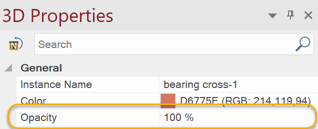Select the Opacity under the General in the 3D Properties pane