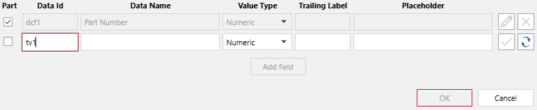 Changing the Data Id property of a new data capture field in the Data Capture Gadget Configuration pop-up dialog