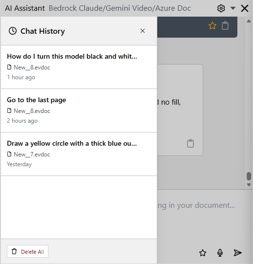 The Chat History drawer in the AI Assistant pane