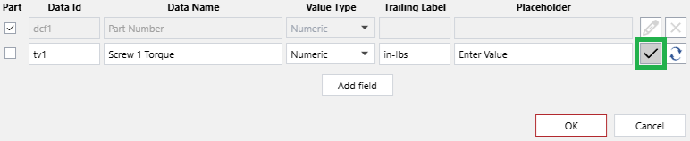 Clicking the Save field changes button of a new data capture field in the Data Capture Gadget Configuration pop-up dialog