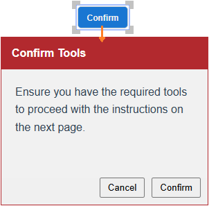 Clicking an action button gadget set to show the confirmation dialog with a message only