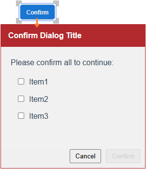 Clicking the default action button gadget displays the default confirmation dialog