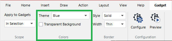 The Colors panel of the Gadget contextual ribbon tab