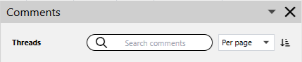 The Comments pane toolbar