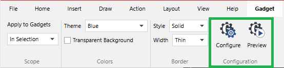 The Configuration panel of the Gadget contextual ribbon tab