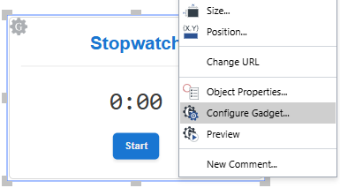 The Configure Gadget command in the gadget context-sensitive menu