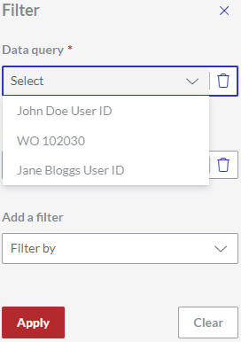 The Data query drop-down list on the Filter pane for the Gadgets Data Records page