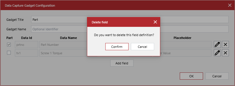The Delete field pop-up dialog
