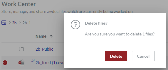 Delete Files Pop-up Dialog