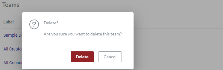 Delete Pop-up Dialog