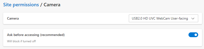 Edge Site Permission Checkbox to Allow Asking Before Accessing Camera
