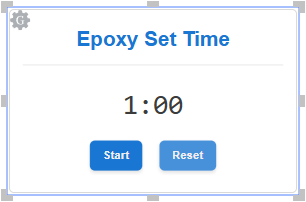 The Epoxy Set Time countdown timer gadget with 1 minute duration