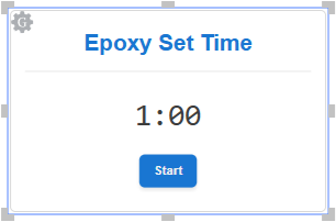 The Epoxy Set Time countdown timer gadget without the Reset button