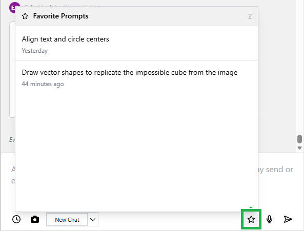The Favorite Prompts menu in the AI Assistant pane