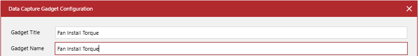The Gadget Name field in the Data Capture Gadget Configuration pop-up dialog