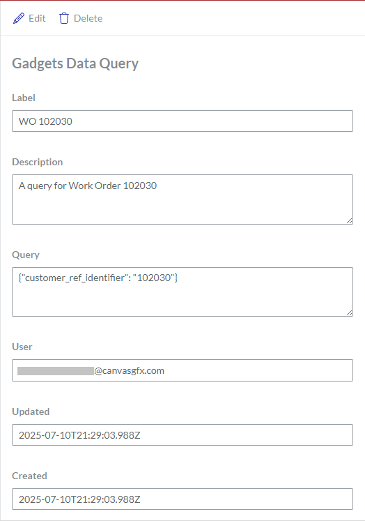 The Gadgets Data Query page