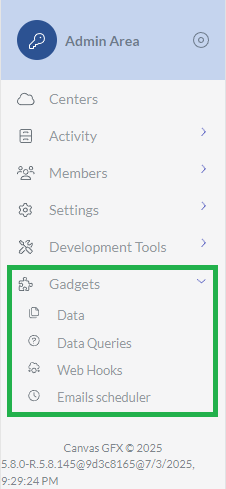 Gadgets Category on Admin Area Sidebar Wide
