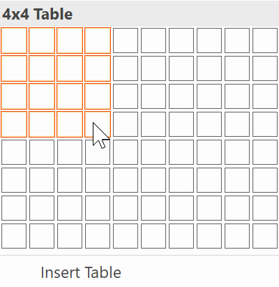 4x4 Table in the Insert Table drop-down menu matrix