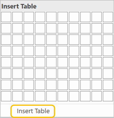 Insert Table button at the bottom of the Insert Table drop-down menu matrix