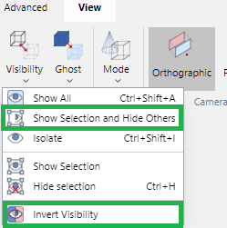 Invert Visibility and Show Selection and Hide Others Commands from the Visibility Menu in the Visibility Panel on the View 3D Edit Mode Ribbon Tab