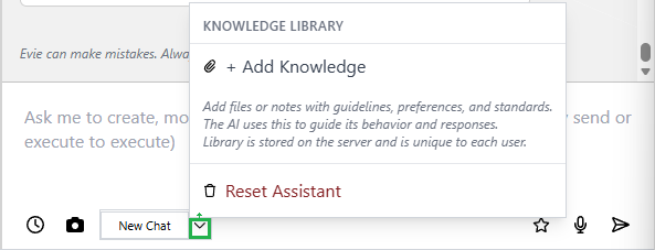 The Knowledge Library menu in the AI Assistant pane