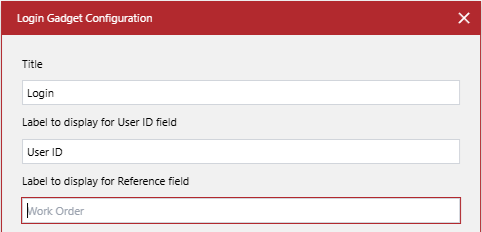 The Label to display for Reference field field in the Login Gadget Configuration pop-up dialog