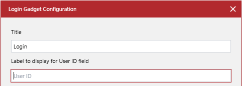 The Label to display for User ID field field in the Login Gadget Configuration pop-up dialog