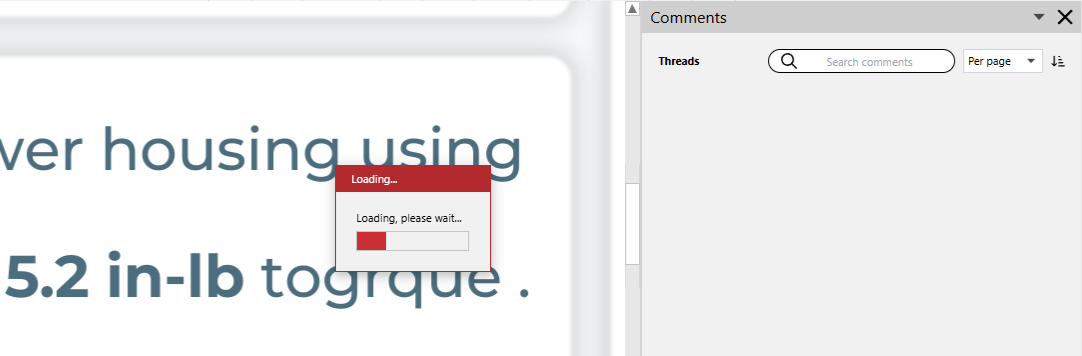 The Loading pop-up dialog over the page when deleting the comment thread from the document