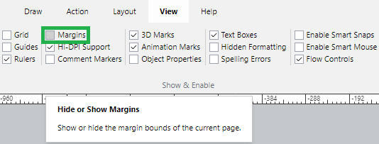 Margins checkbox in the Show and Enable Panel on the View Ribbon tab
