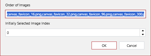 The Order of Images field in the Image Gallery Configuration pop-up dialog