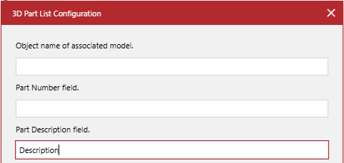 The Part Description field field in the 3D Part List Configuration pop-up dialog