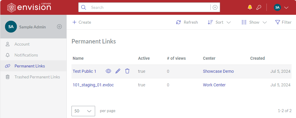 Permanent Links page