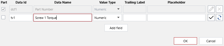 Populating the Data Name property of a new data capture field in the Data Capture Gadget Configuration pop-up dialog
