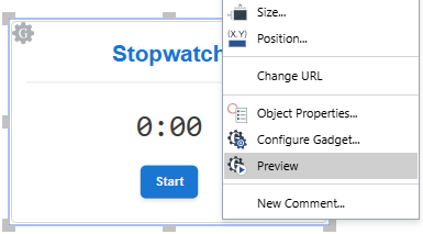 The Preview command in the gadget context-sensitive menu