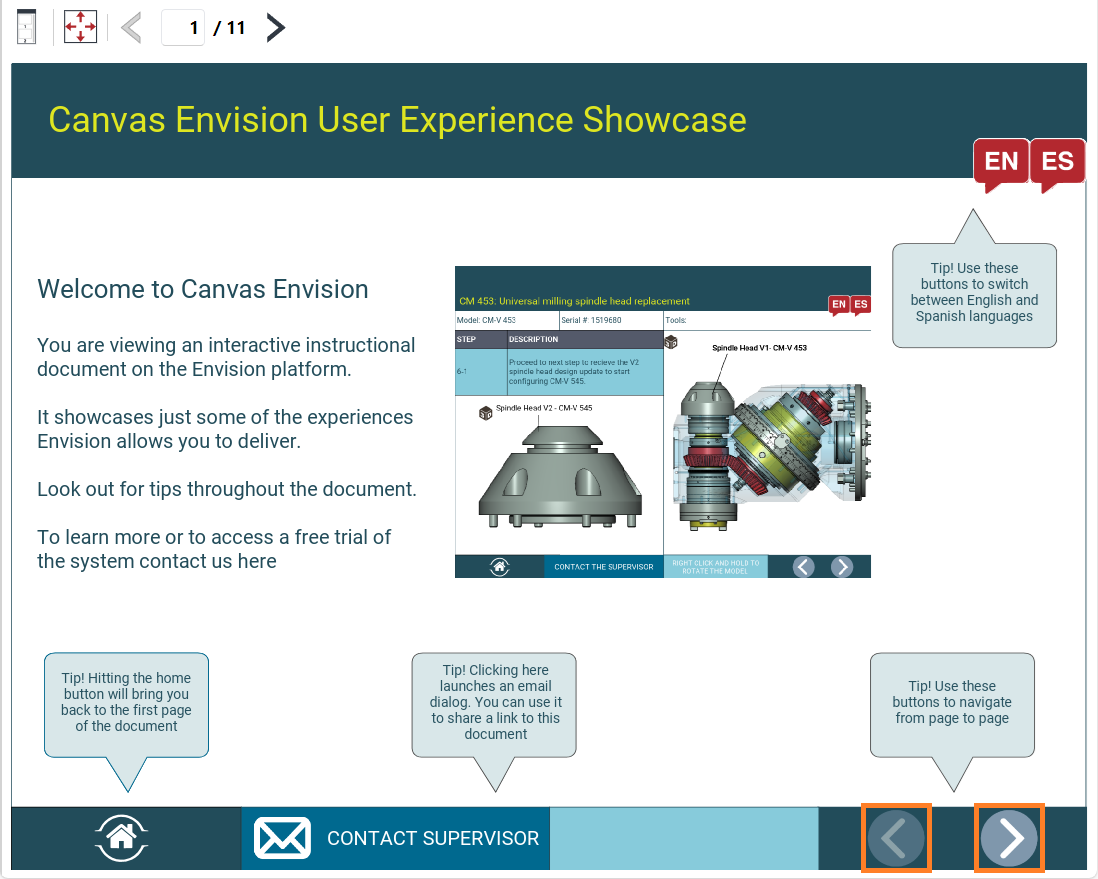 Previous Page and Next Page Custom Buttons with Page Actions on a Page in the Viewer
