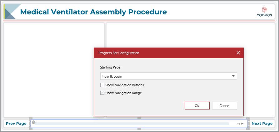 The Progress Bar Configuration pop-up dialog for a progress bar gadget