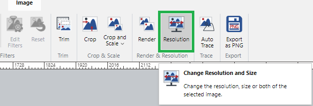 Resolution Button in the Render and Resolution Panel on the Image Ribbon Tab