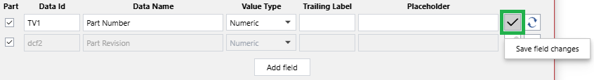 The Save field changes button in the Data Capture Gadget Configuration pop-up dialog