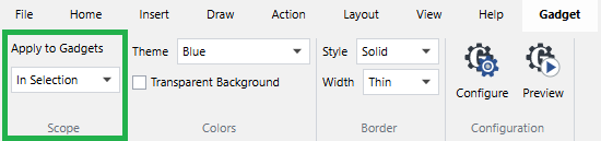 The Scope panel of the Gadget contextual ribbon tab